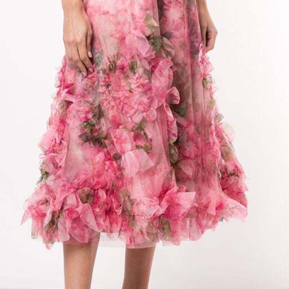 Marchesa Notte Pink Floral Strapless Ruffled Gown Size 6 $900 Barbie core NWT - Picture 3 of 7